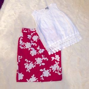 Talbots red/white floral skirt